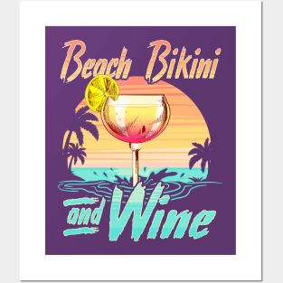 Beach Bikini and Wine Summer Ocean Posters and Art